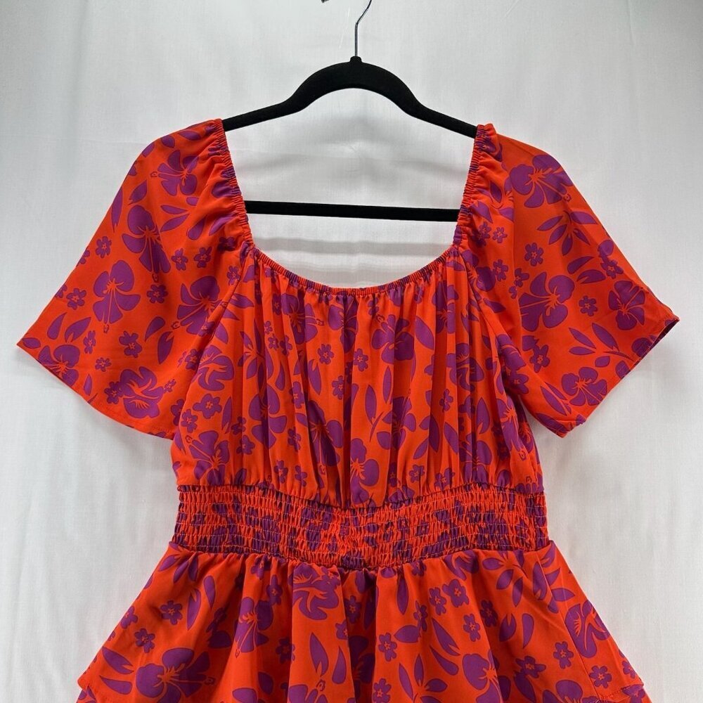 PRETTYGARDEN Dress Size M Peasant Sundress Floral Smocked Tiered Cap Sleeve Red - Picture 5 of 12